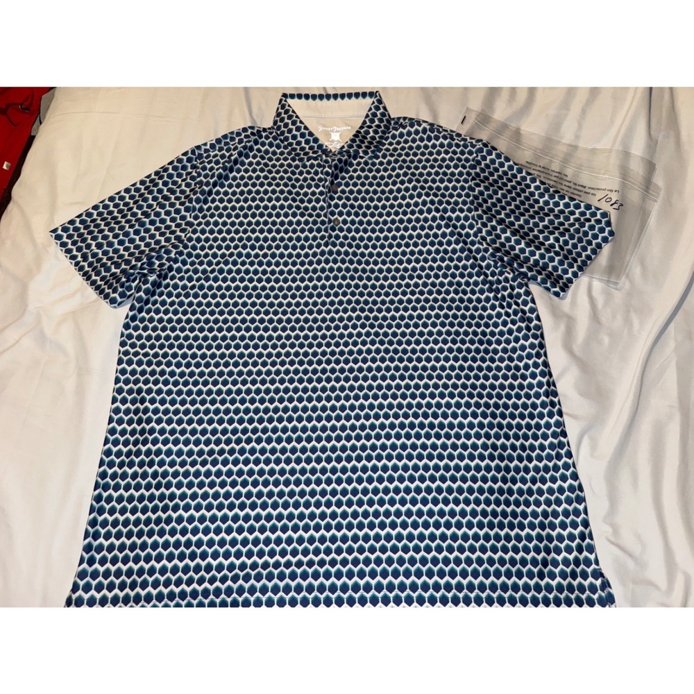 Hickey Freeman Golf Polo Mens XL Blue Geometric Honeycomb Stretch Performance
